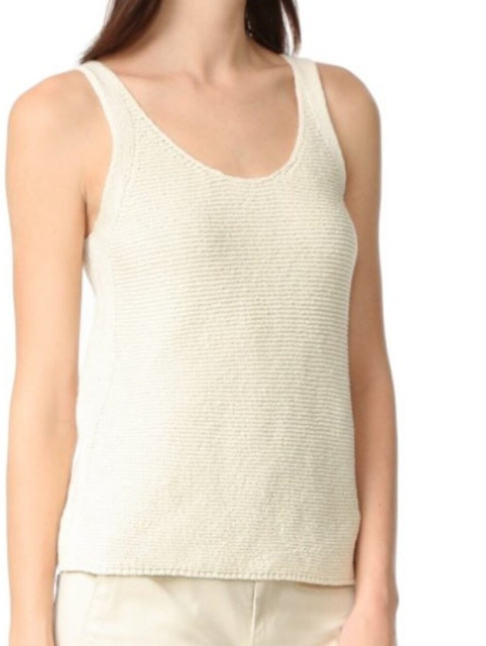 Vince Cream 100% Cotton Textured Knit Tank Top